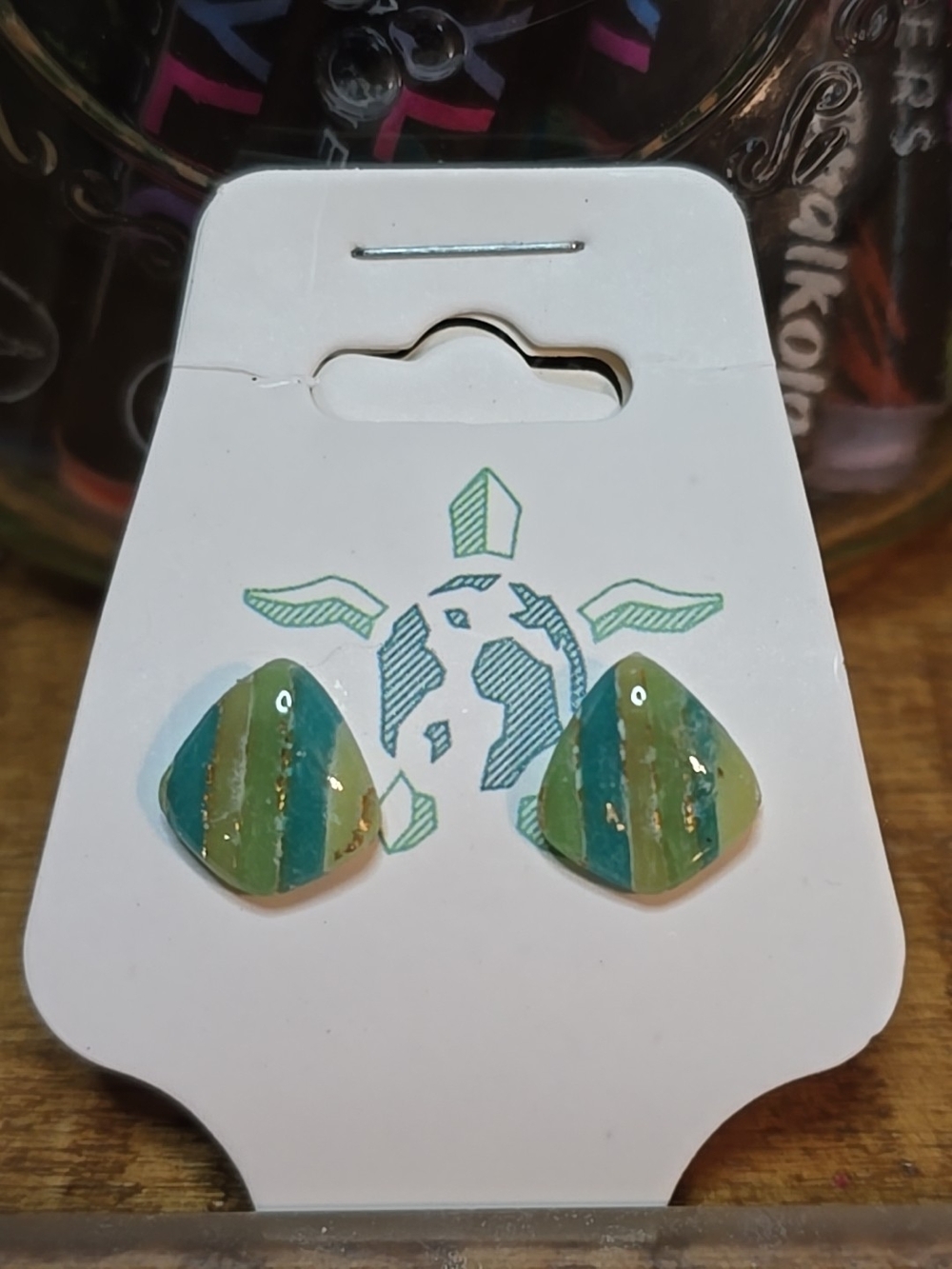 Teal & Green Striped Stud Earrings